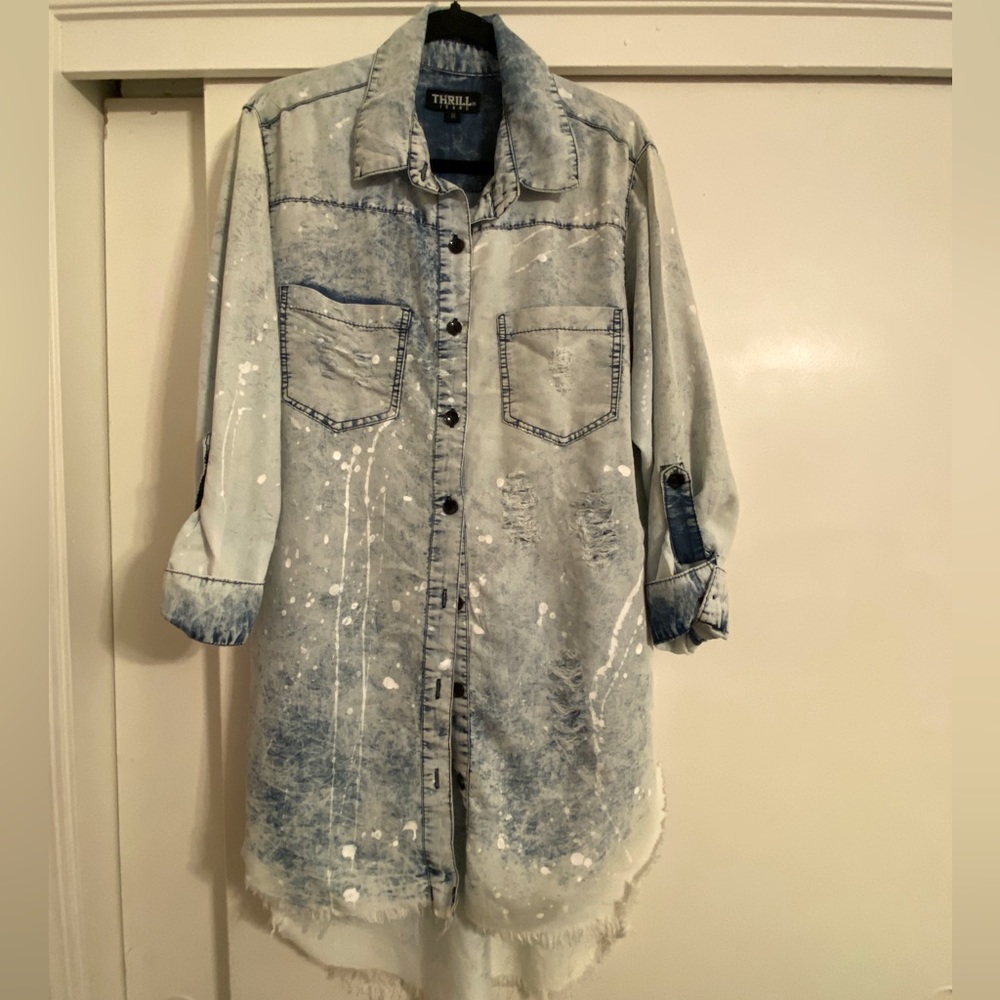 Distressed Denim Long Shirt/Dress ❤️‍🔥